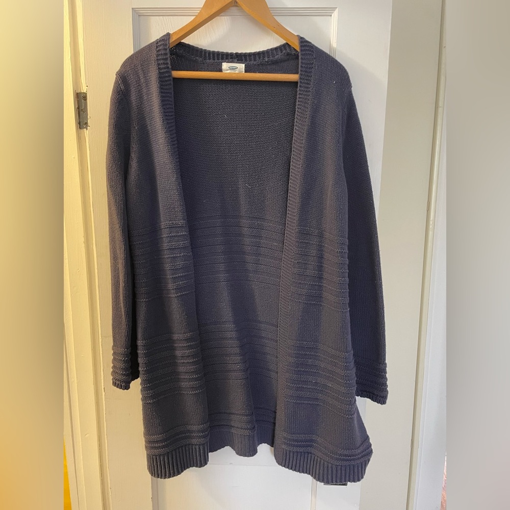 Long navy blue knit cardigan